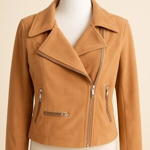 Camel Faux Suede Moto Jacket | Soft Luxe Neutral | XL